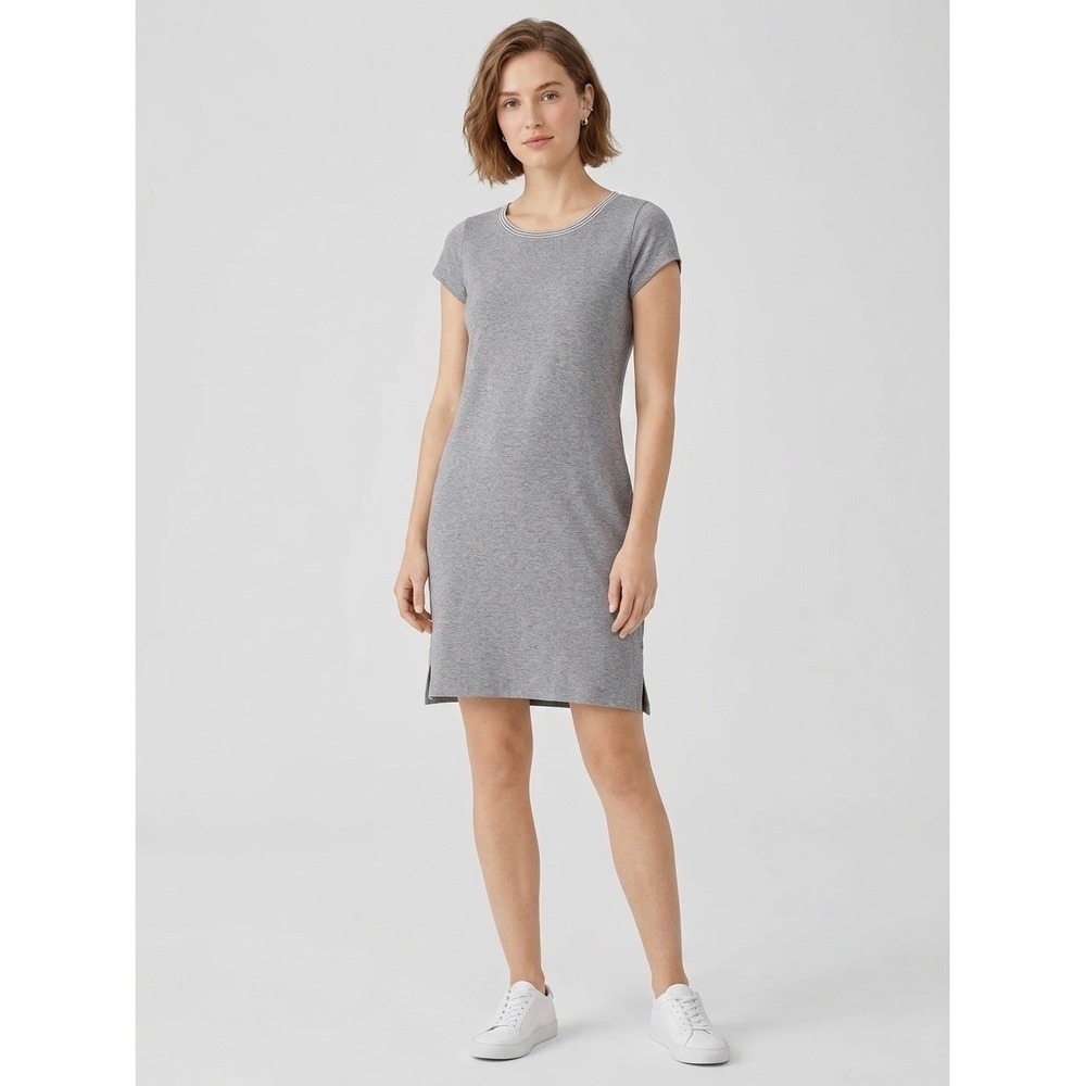 Eileen Fisher Grey Organic Cotton Short Sleeve T-Shirt Dress Size S R4CDZ
